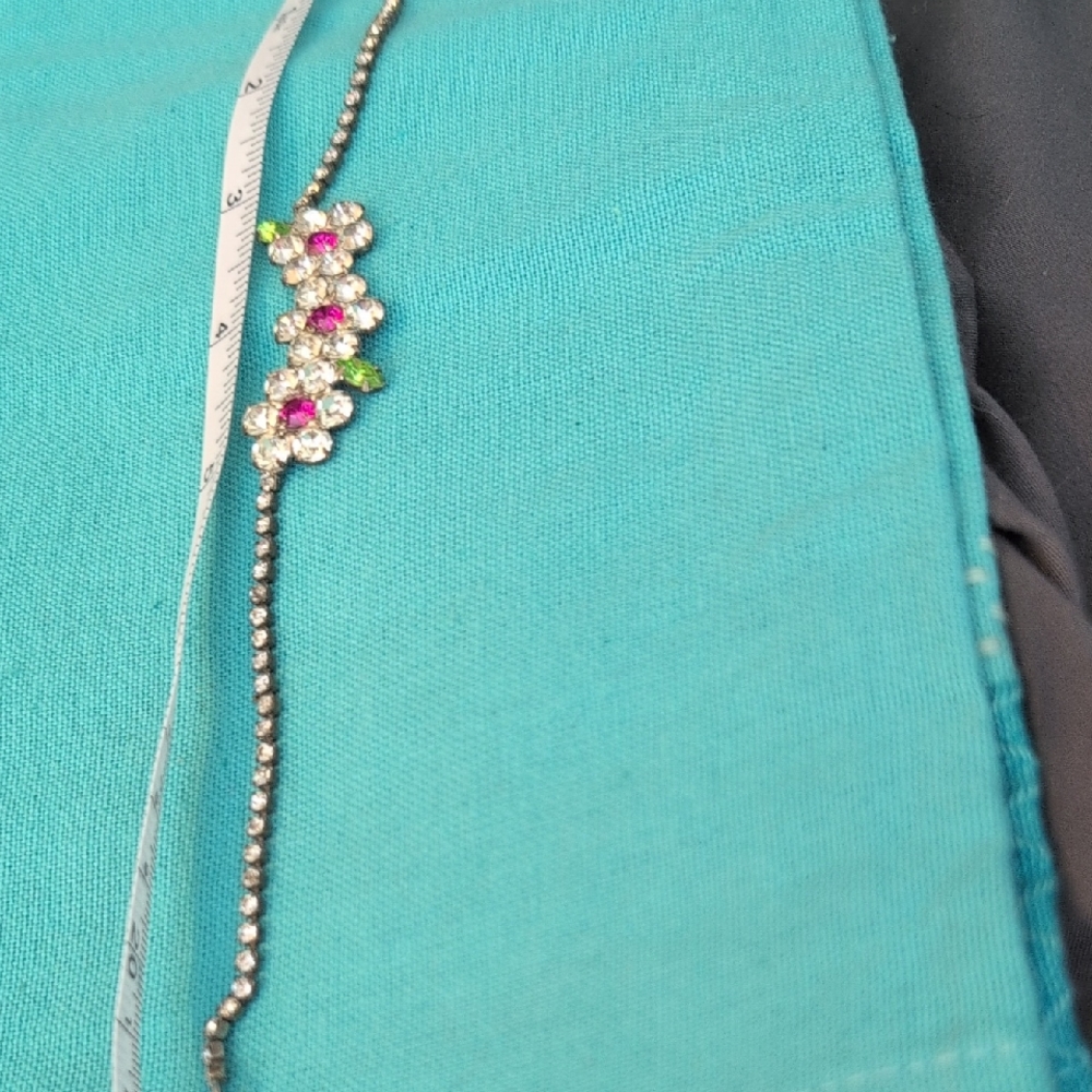 Elegant Silver and Pink Floral Bracelet